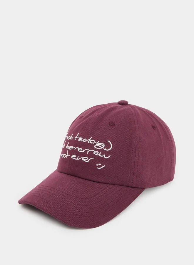 Burgundy Embroidered Slogan Baseball Cap