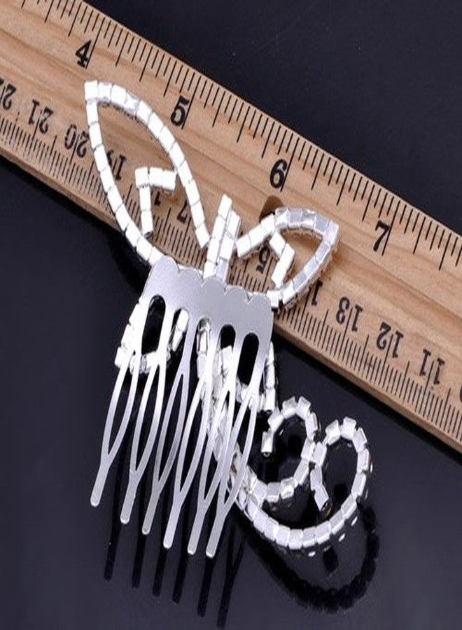 ALILANG Womens Silver Tone Clear Rhinestones Bridal Dragonfly Head Piece Hair Comb Clip - Image 3