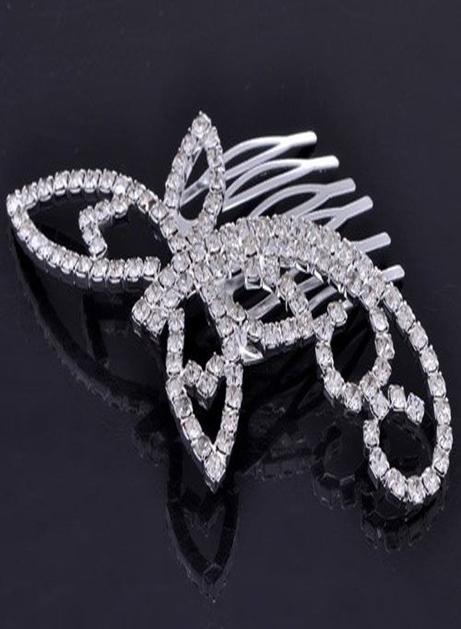 ALILANG Womens Silver Tone Clear Rhinestones Bridal Dragonfly Head Piece Hair Comb Clip - Image 2