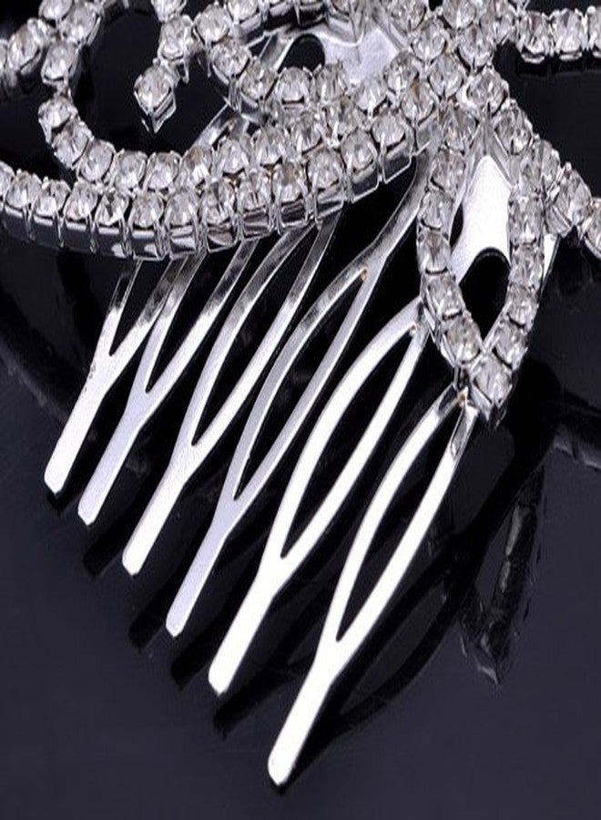 ALILANG Womens Silver Tone Clear Rhinestones Bridal Dragonfly Head Piece Hair Comb Clip - Image 4