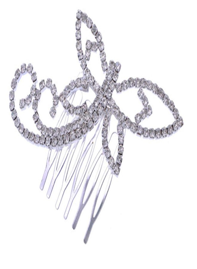 ALILANG Womens Silver Tone Clear Rhinestones Bridal Dragonfly Head Piece Hair Comb Clip - Image 1