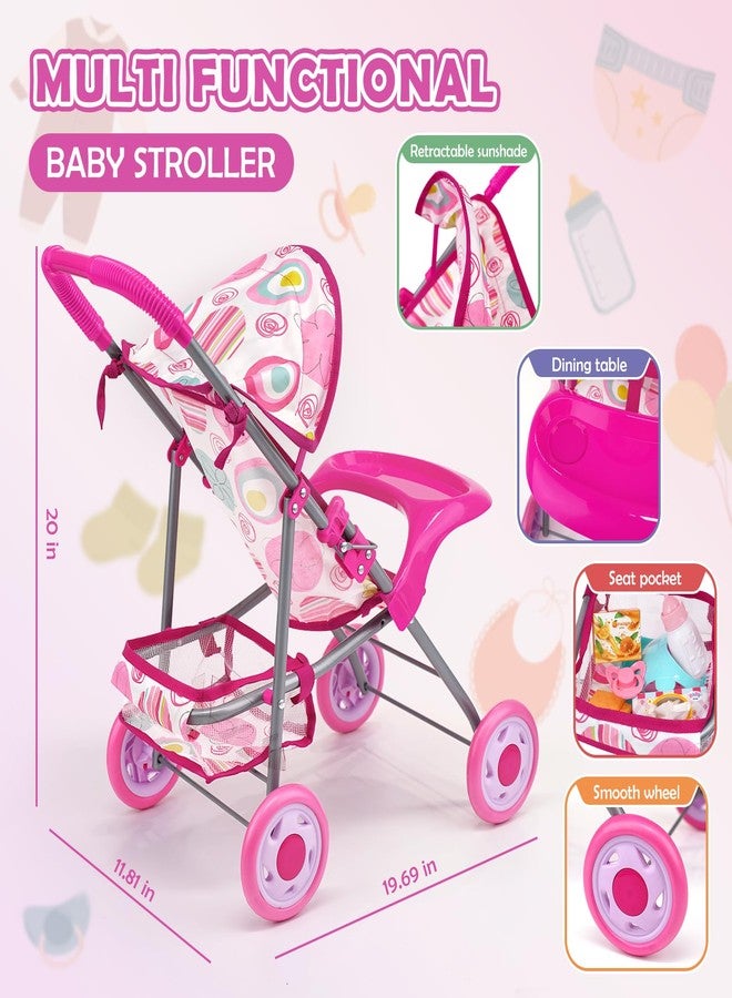 Dreamon Baby Doll Stroller Set with 12.5" Doll, Baby Dining Table, Backpack with Carrier, 21 PCS Baby Doll Accessories Stroller Toys, 2 Sets Doll Clothes, Feeding Set Girls Toddlers Gifts for Pretend Play - Image 5