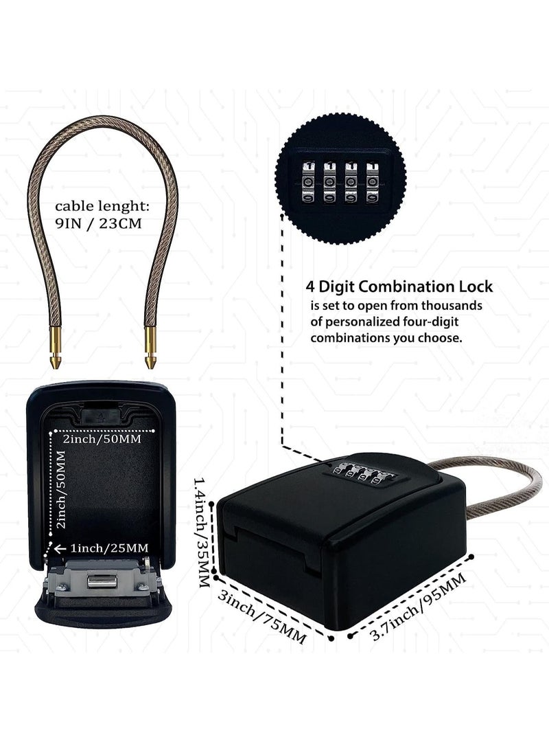 KASTWAVE - Key Lock Box Portable with Removable Cable Shackle, Indoor Outdoor Waterproof 4 Digit Password Combination with Resettable Code Switch Key Lockbox for Outside Hold Spare Keys for Realtors - Image 1