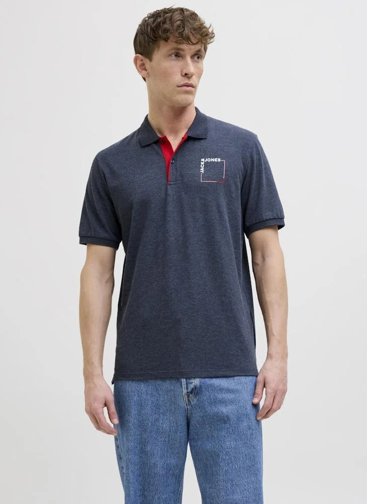 JACK & JONES Jjverner Verner Chest Print Polo Shirt
