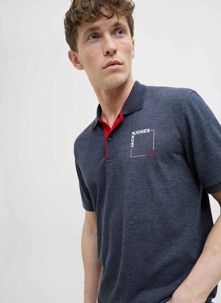 JACK & JONES Jjverner Verner Chest Print Polo Shirt  - Image 3