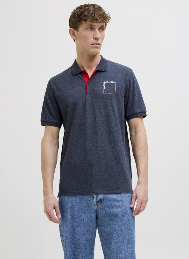 JACK & JONES Jjverner Verner Chest Print Polo Shirt  - Image 1