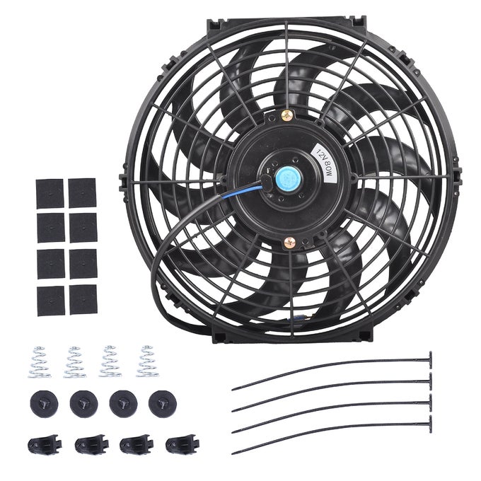 12 Inch Slim Fan Push Pull Electric Radiator Cooling Fan Universal High Performance 12V 80W Motor with Fan Mounting Kit Black