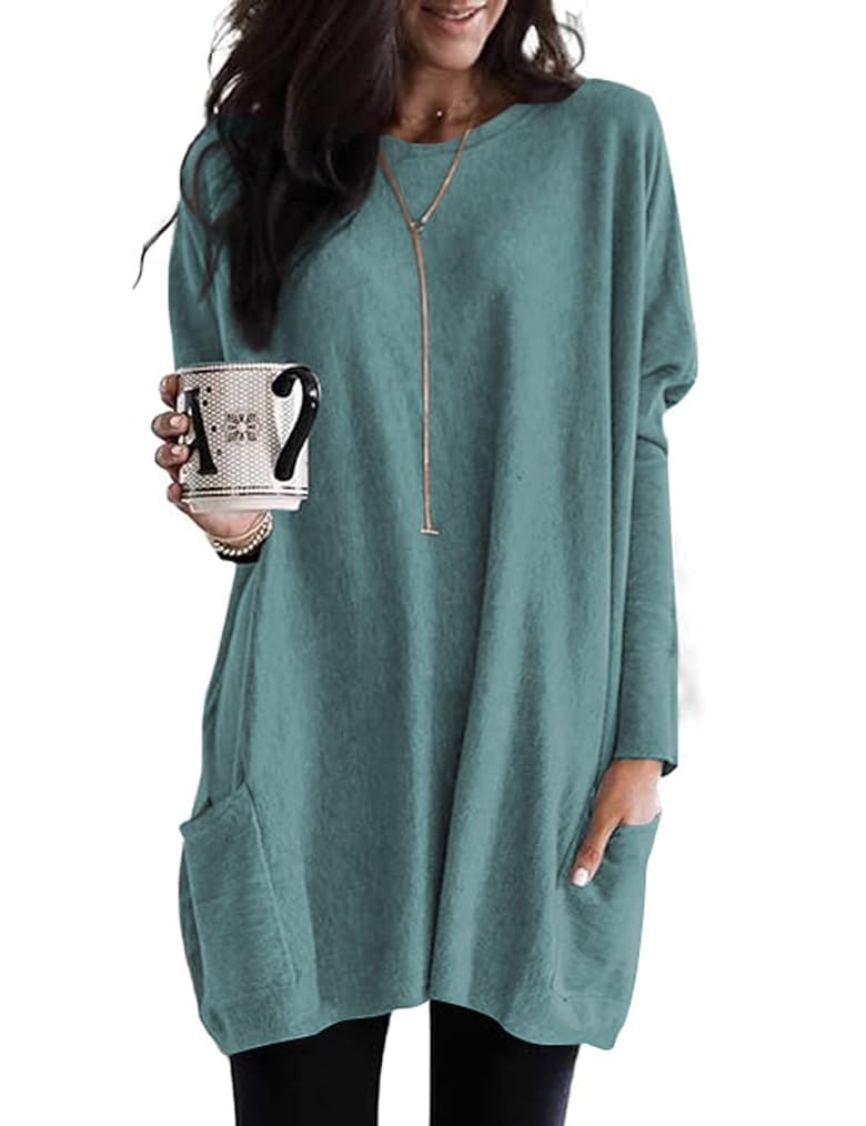 Poetsky Long Tops to Wear with Leggings Winter Dresses Shirts for Women Womens Lightweight Sweaters Fall 2026 Bluish Grey 2XL - Image 1