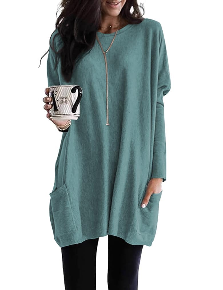 Poetsky Long Tops to Wear with Leggings Winter Dresses Shirts for Women Womens Lightweight Sweaters Fall 2026 Bluish Grey 2XL - Image 2