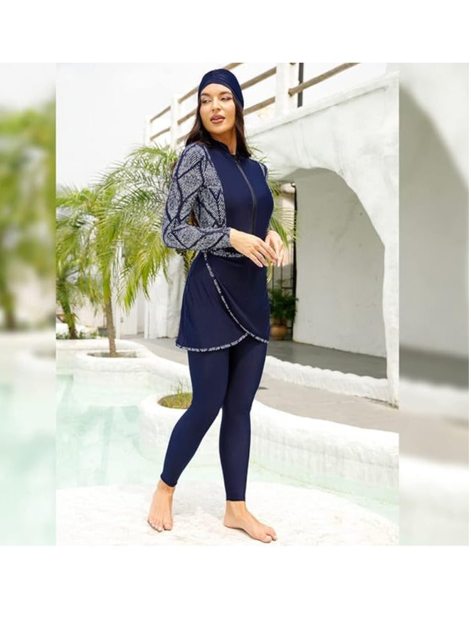 سبال ملابس سباحة نسائية مسلمة محتشمة بتغطية كاملة وطبعات زهور مكونة من ثلاث قطع مع حجاب إسلامي للسيدات ملابس سباحة للشاطئ - Image 1