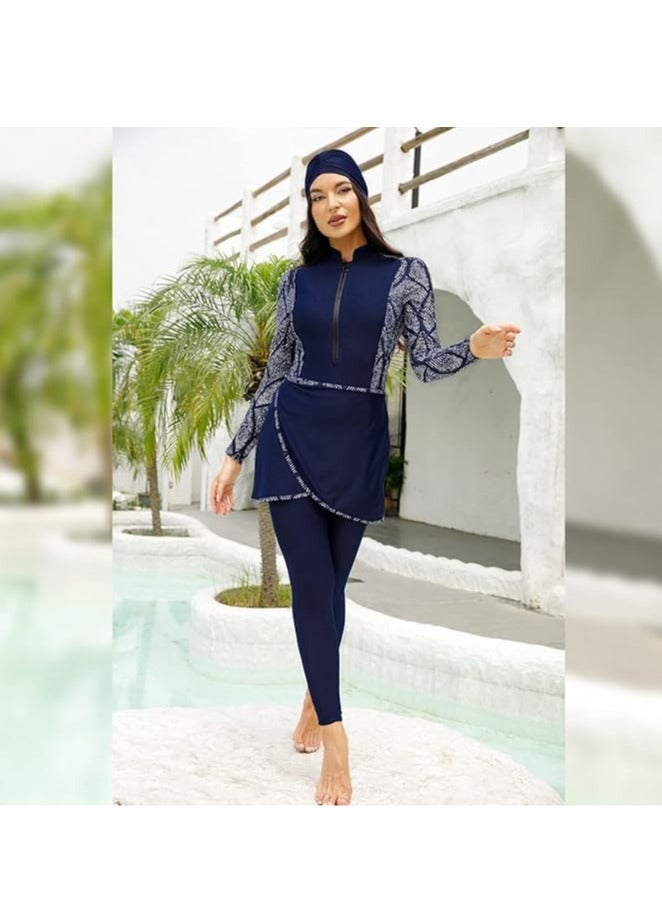 سبال ملابس سباحة نسائية مسلمة محتشمة بتغطية كاملة وطبعات زهور مكونة من ثلاث قطع مع حجاب إسلامي للسيدات ملابس سباحة للشاطئ - Image 2