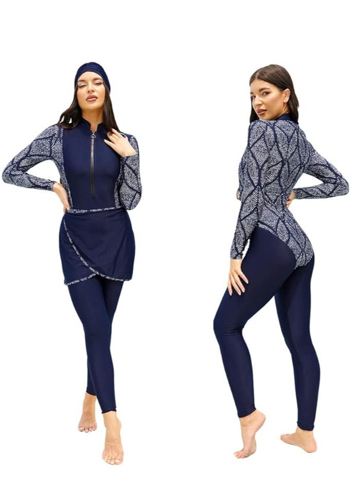 سبال ملابس سباحة نسائية مسلمة محتشمة بتغطية كاملة وطبعات زهور مكونة من ثلاث قطع مع حجاب إسلامي للسيدات ملابس سباحة للشاطئ - Image 3