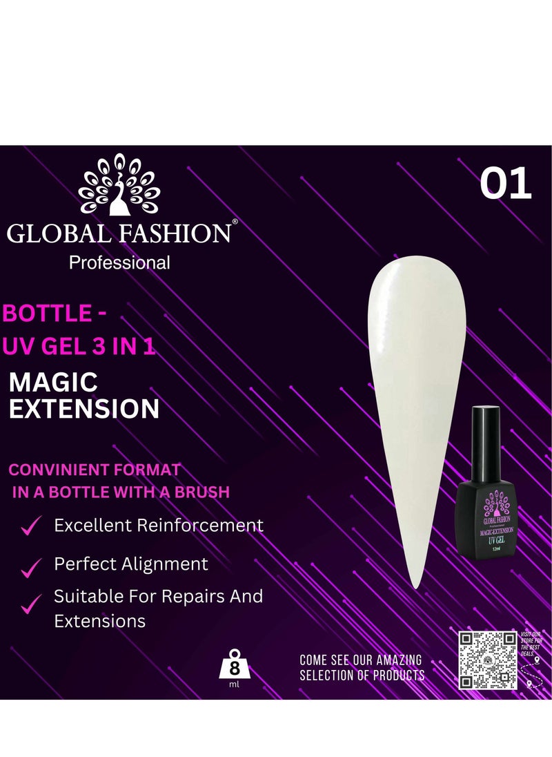 GLOBAL FASHION GLOBAL FASHION MAGIC-EXTENSION UV GEL -Smart Gel 12 ML  #1/ (Transparent)  - Image 2