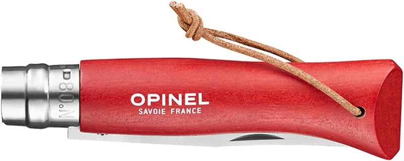 Opinel Colorama Series No. 8 - Stainless Steel Everyday Carry Folding Pocket Knife with Leather Strap, Painted Hornbeam Handles - Image 2