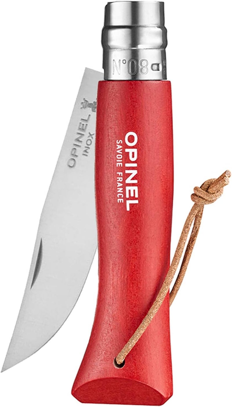 Opinel Colorama Series No. 8 - Stainless Steel Everyday Carry Folding Pocket Knife with Leather Strap, Painted Hornbeam Handles - Image 3