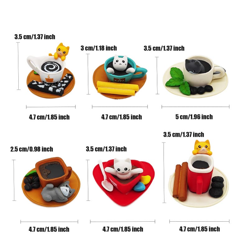 Halloluck 6 Pcs Cute Miniature Teacup Gourmet Cat Figure Animal Cat Characters Toys Mini Figure Collection Playset, Cake Topper, Plant, Automobile Decoration - Image 2