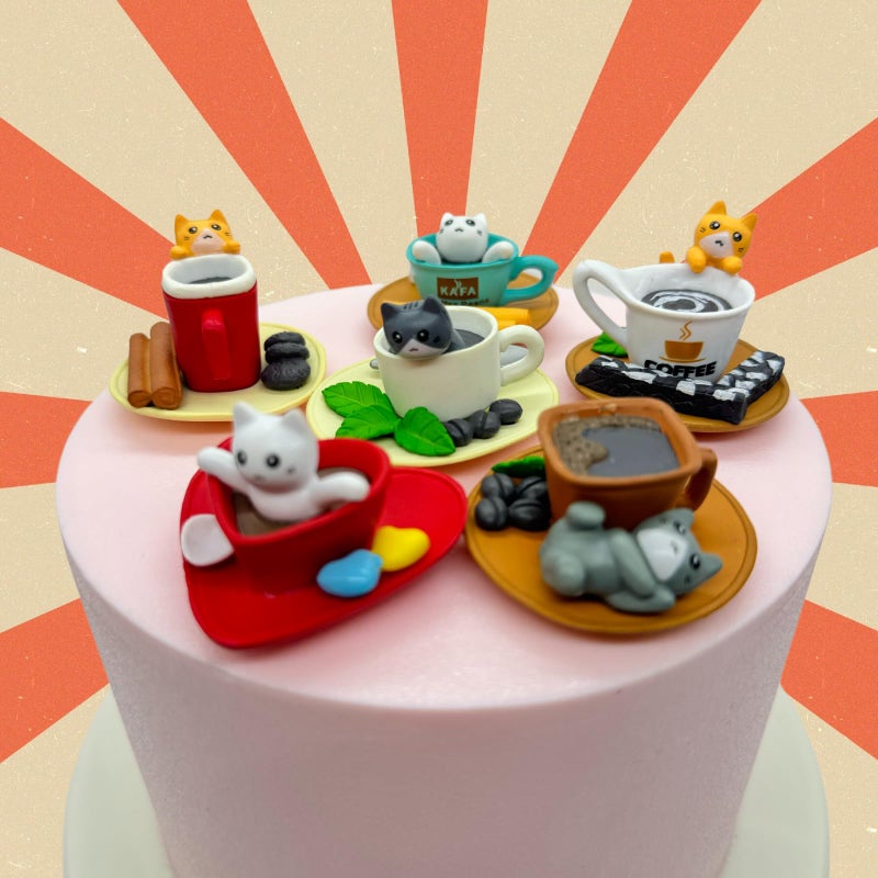Halloluck 6 Pcs Cute Miniature Teacup Gourmet Cat Figure Animal Cat Characters Toys Mini Figure Collection Playset, Cake Topper, Plant, Automobile Decoration - Image 5