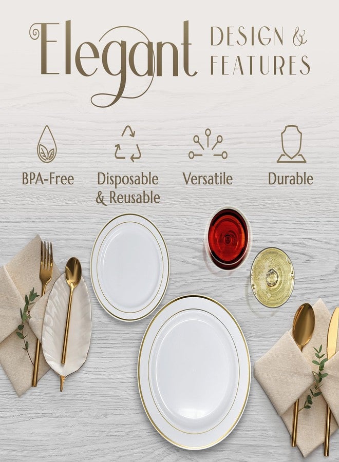 Reli. (120 Pcs Plastic Plates Disposable Combo | White w/Gold Rim | 10.25" Dinner Size (60 Pcs) & 7.5" Dessert Size (60 Pcs) | Heavy Duty Fancy Plates for Party, Wedding | Hard Plastic - Image 3