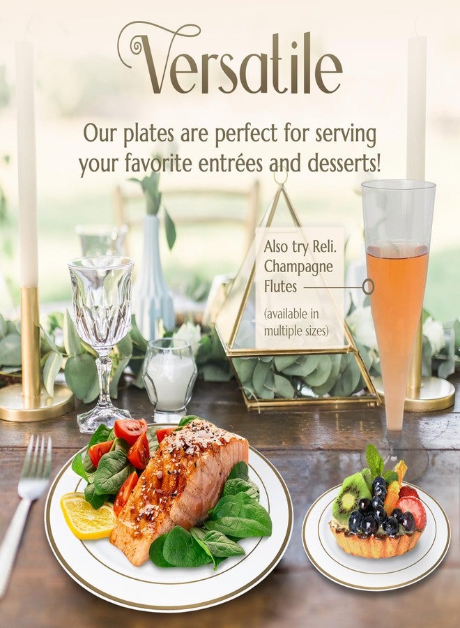 Reli. (120 Pcs Plastic Plates Disposable Combo | White w/Gold Rim | 10.25" Dinner Size (60 Pcs) & 7.5" Dessert Size (60 Pcs) | Heavy Duty Fancy Plates for Party, Wedding | Hard Plastic - Image 4