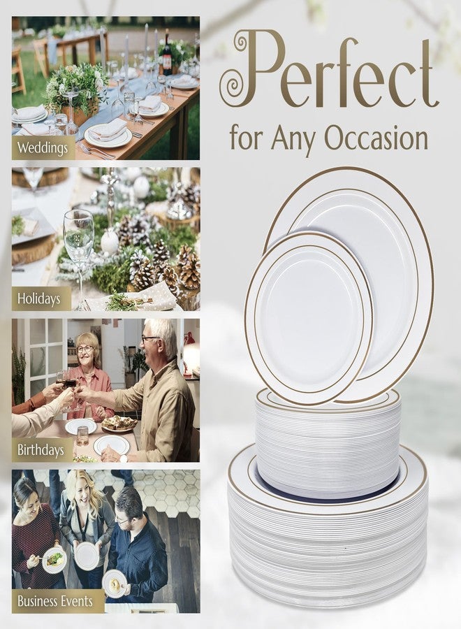 Reli. (120 Pcs Plastic Plates Disposable Combo | White w/Gold Rim | 10.25" Dinner Size (60 Pcs) & 7.5" Dessert Size (60 Pcs) | Heavy Duty Fancy Plates for Party, Wedding | Hard Plastic - Image 5