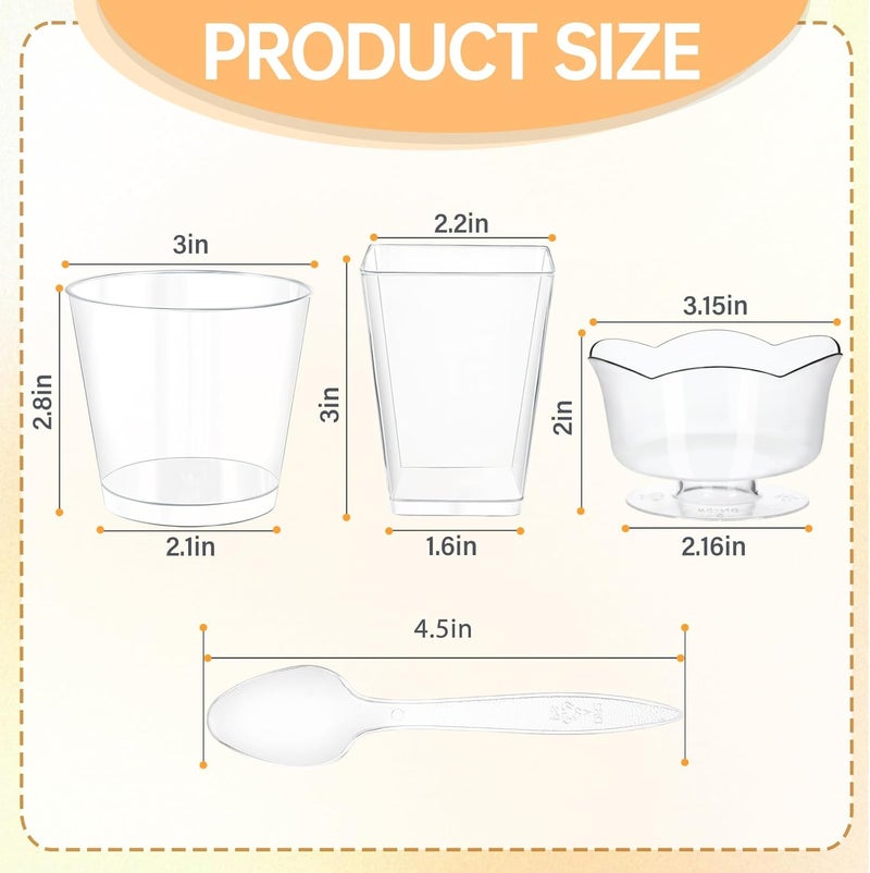 ALEXPRE 340 Packs 45 oz Plastic Dessert Cups with Lids and Spoons SquareRoundRound Goblet Clear Dessert Parfait Cups Small Reusable Fruit Ice Cream Pudding Appetizer Cup Bowls - Image 3