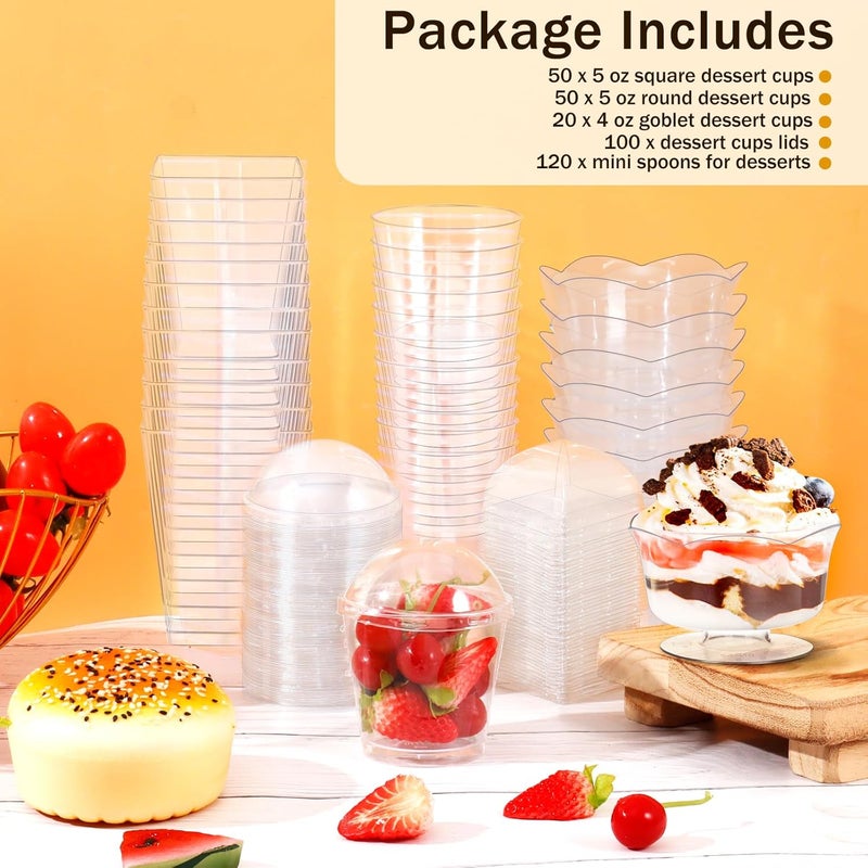 ALEXPRE 340 Packs 45 oz Plastic Dessert Cups with Lids and Spoons SquareRoundRound Goblet Clear Dessert Parfait Cups Small Reusable Fruit Ice Cream Pudding Appetizer Cup Bowls - Image 2