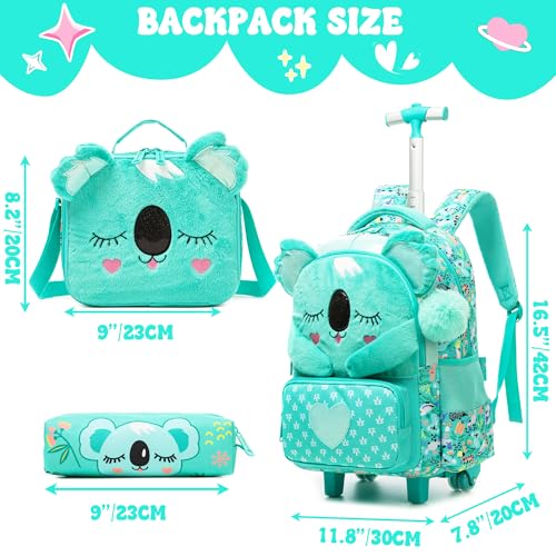 Meetbelify Kids Rolling Backpack with Wheels for Girls Cute koala School Roller Backpack,Carry on Travel Luggage with Lunch Bag and Pencil Case for Girls Ages 5-12 - Image 2