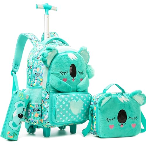 Meetbelify Kids Rolling Backpack with Wheels for Girls Cute koala School Roller Backpack,Carry on Travel Luggage with Lunch Bag and Pencil Case for Girls Ages 5-12 - Image 1