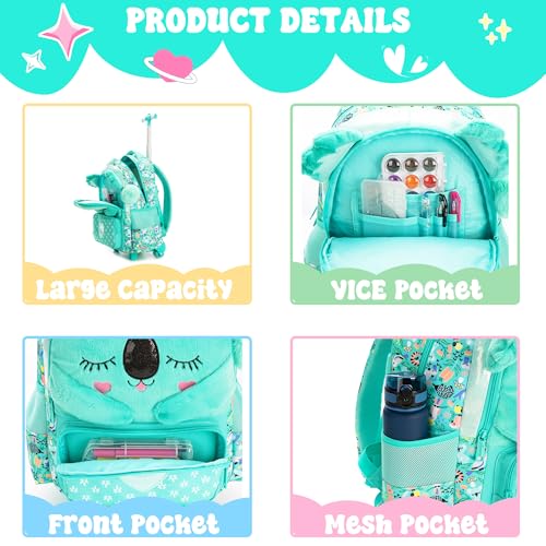 Meetbelify Kids Rolling Backpack with Wheels for Girls Cute koala School Roller Backpack,Carry on Travel Luggage with Lunch Bag and Pencil Case for Girls Ages 5-12 - Image 5