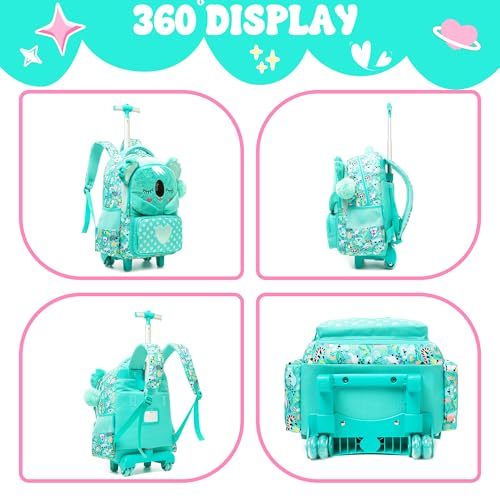 Meetbelify Kids Rolling Backpack with Wheels for Girls Cute koala School Roller Backpack,Carry on Travel Luggage with Lunch Bag and Pencil Case for Girls Ages 5-12 - Image 3