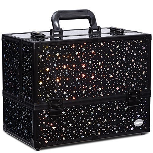 Joligrace Makeup Case 6 Trays Large 14" x 8.5" x 11" Train Cases Cosmetic Organizer Storage Box by Joligrace - Star Pattern - Image 1