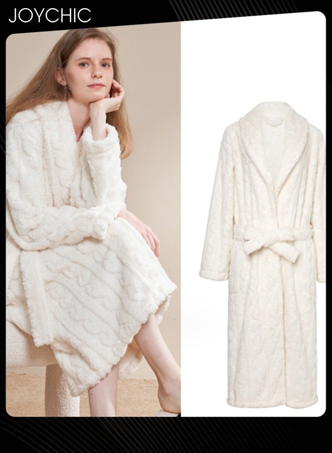 NIBEMINENT Autumn and Winter Jacquard Coral Velvet Thickened Warm Pajamas for Women Fashion Green Fruit Collar Long-Sleeved Skin-friendly Bedroom Sleep Robe with Pockets White  - Image 1