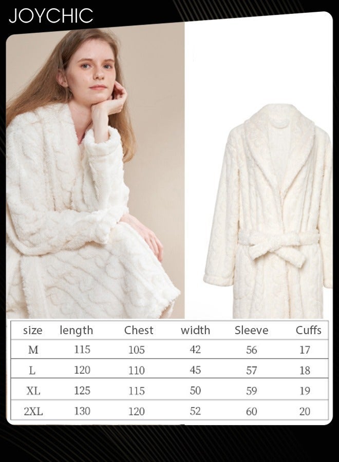 NIBEMINENT Autumn and Winter Jacquard Coral Velvet Thickened Warm Pajamas for Women Fashion Green Fruit Collar Long-Sleeved Skin-friendly Bedroom Sleep Robe with Pockets White  - Image 5