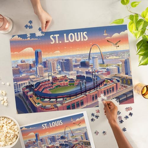 Lantern Press St Louis Missouri Skyline with Stadium Lithograph 1000 Piece Jigsaw Puzzle for Adults Made in USA with Reference Poster - Image 5