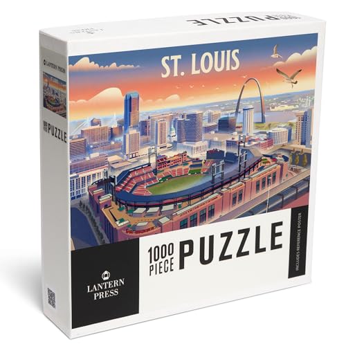 Lantern Press St Louis Missouri Skyline with Stadium Lithograph 1000 Piece Jigsaw Puzzle for Adults Made in USA with Reference Poster - Image 1