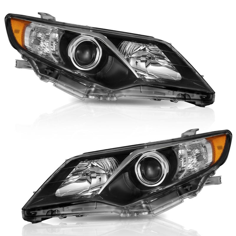 WEELMOTO Headlights Compatible with 20122014 Toyota Camry LSeLeXleHybrid Headlamp Replacement for 12 2013 14 Camry Black Housing Amber Reflector Pair Set DriverPassenger Side