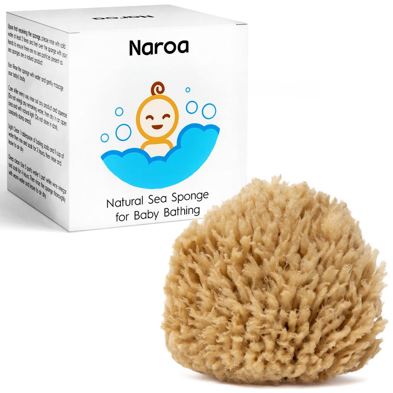 Naroa Natural Baby Sponge | Soft Sea Unbleached Bath Sponge for Newborn | Baby Shower Essentials Pregnancy Gifts Boy Girl - Image 1