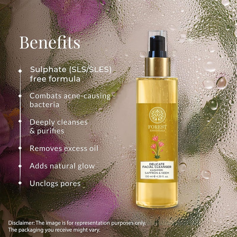 Forest Essentials Forest Essentials Delicate Saffron Neem Facial Cleanser with Hyaluronic Acid Niacinamide Designed For Acne Prone Sensitive Skin Gentle Clarifying Face Wash Sulphate Paraben Free - Image 2