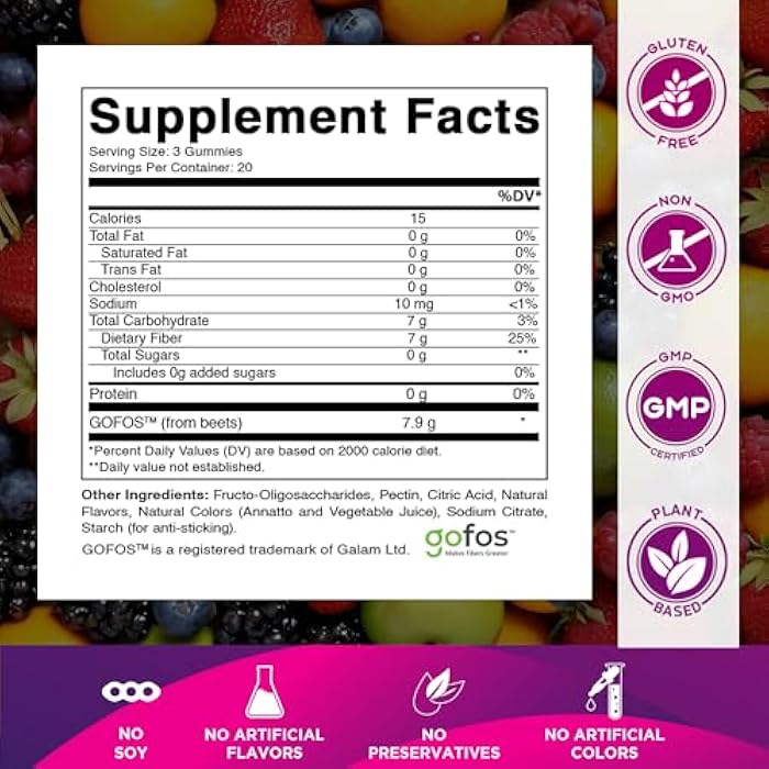 Vitamatic Prebiotic Fiber Gummies for Adults – 7g Fiber per Serving – 60 Pectin-Based Gummies Extra Strength, Zero Sugar Added – Supports Digestive Health & Regularity – Non-GMO, Vegan, Gluten-Free - Image 2