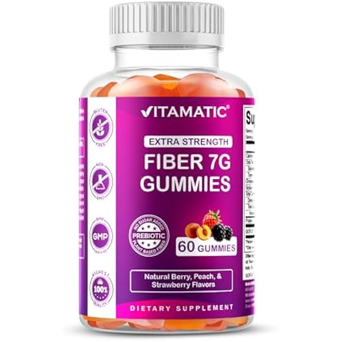 Vitamatic Prebiotic Fiber Gummies for Adults – 7g Fiber per Serving – 60 Pectin-Based Gummies Extra Strength, Zero Sugar Added – Supports Digestive Health & Regularity – Non-GMO, Vegan, Gluten-Free - Image 1