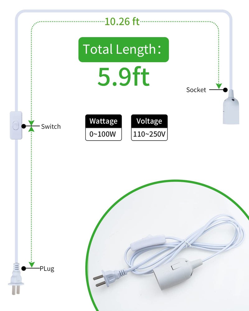 HESSION Pendant Light Cord, Hanging Light Cord, Plug in Light fixtures, 5.9ft DIY Latern Light Cord with an E26 Light Socket, Featuring an On/Off Switch(Bulb Not Included). - Image 2