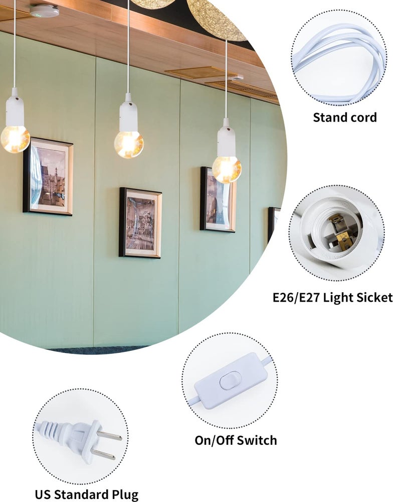 HESSION Pendant Light Cord, Hanging Light Cord, Plug in Light fixtures, 5.9ft DIY Latern Light Cord with an E26 Light Socket, Featuring an On/Off Switch(Bulb Not Included). - Image 3