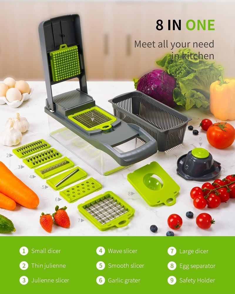 16-in-1 Vegetable Cutter with 7 Blades and Spice Grinder, Multifunctional Vegetable Slicer with Storage Container, Fruit Slicer for Onions and Garlic for the Kitchen - Image 4