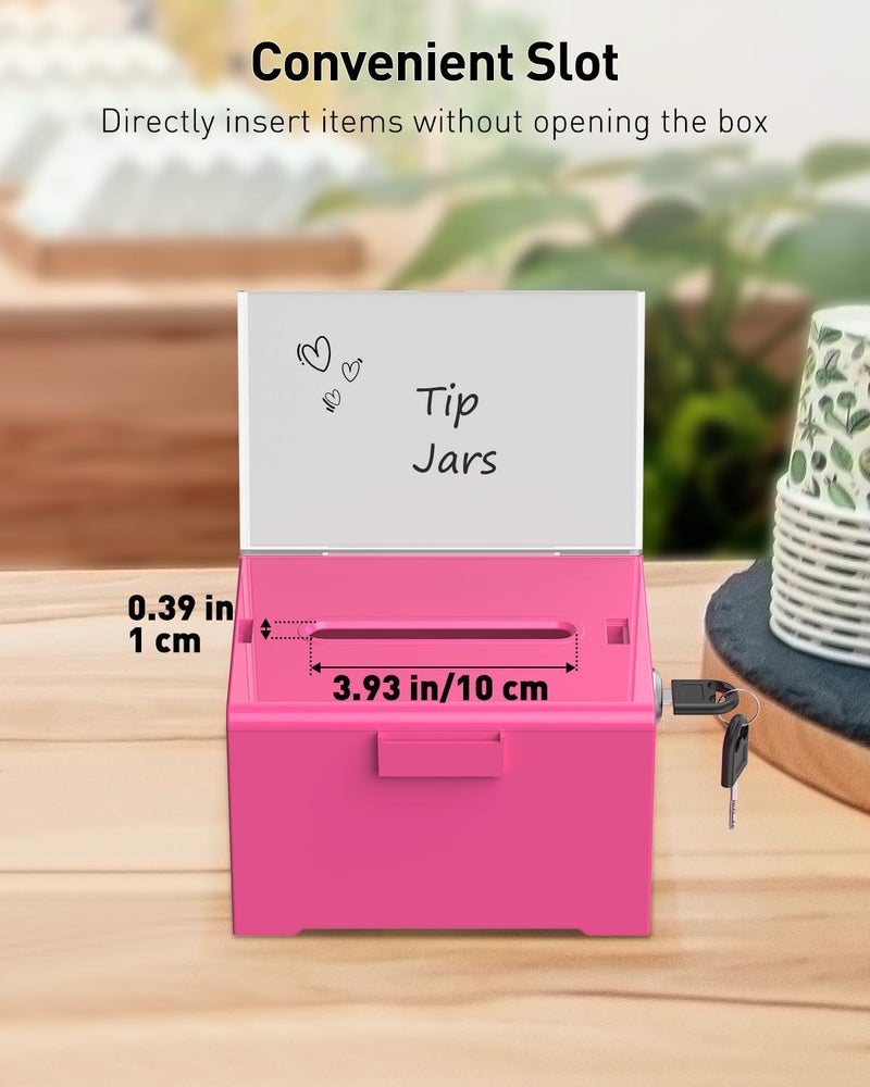 Uniclife Acrylic Donation Box with Lock and Sign Holder Pink Ballot Box with Slot Plastic Suggestion Box Tip Jar Cash Storage Container Drop Box for Fundraising Voting Raffle Charity, 6.2" x 5" x 4" - Image 3