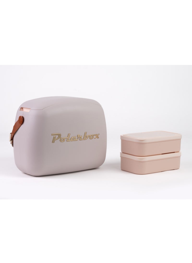 Polarbox Polarbox® Retro Cooler Bag Perla/Gold Urban 6L - Rigid Thermal Insulated Lunch Bag with 2 storage boxes - Outdoor Beach Picnic, Travel, Food & School - Polypropylene Portable Storage Convertible Lid  - Image 1