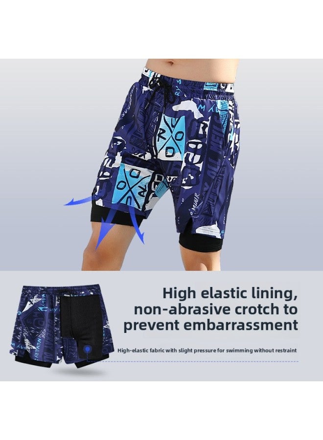 إسكدنيا سراويل سباحة للرجال مضادة للإحراج فضفاضة سريعة الجفاف رياضية للرجال سراويل سباحة بوكسر ملابس سباحة للشاطئ سراويل سباحة ربيعية ساخنة - اللون: 9991 أسود - - Image 4