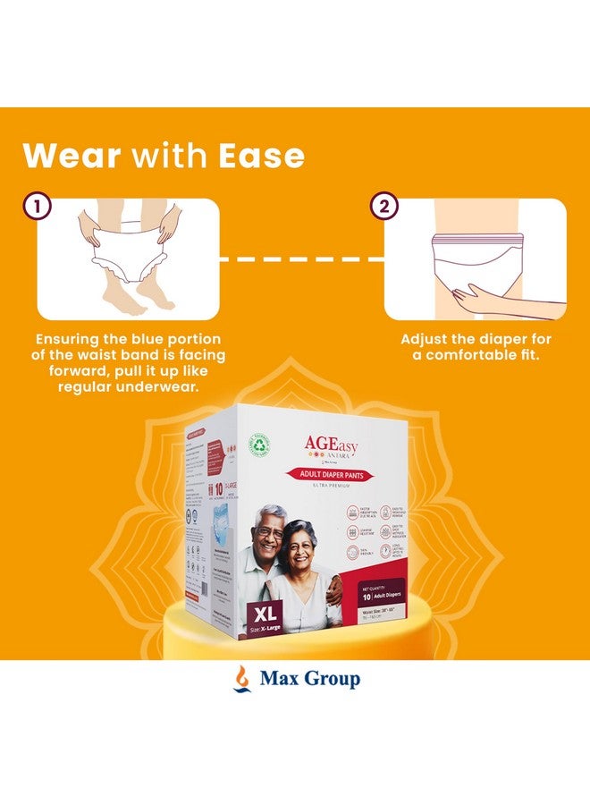 AGEasy (Max Group) Unisex Adult Diaper Pants with Wetness Indicator | Odour Lock & Anti-Bacterial | Skin Friendly Pant Style Diapers for Easier Wearing & Removal | Pack of 1 (10 Count) (XL) - Image 3