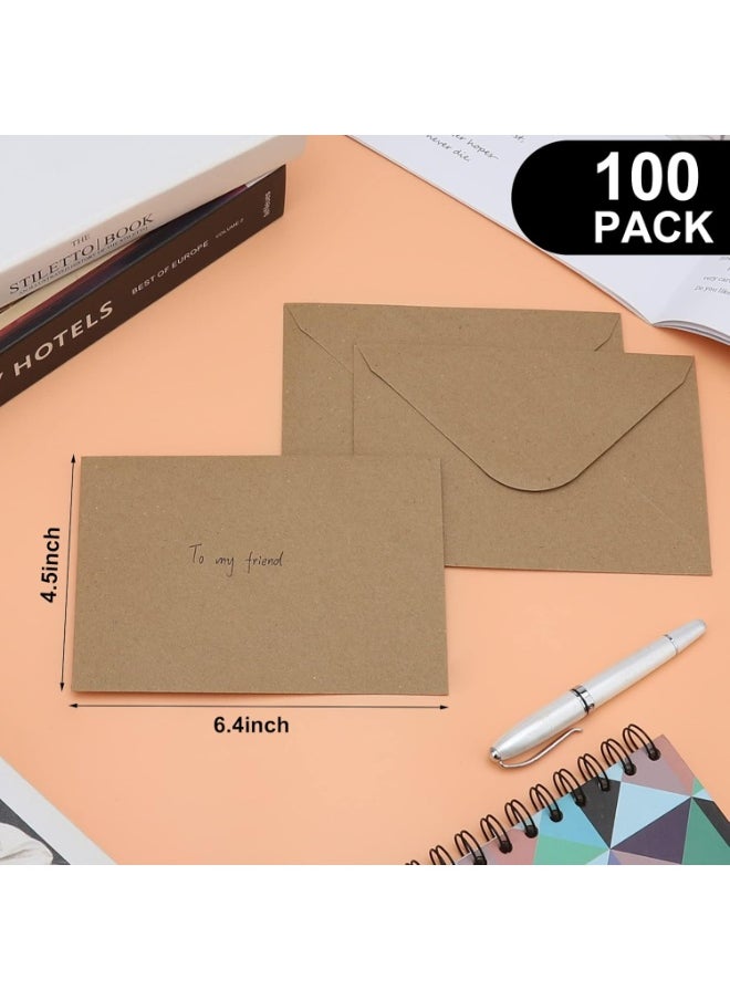 KCDMBUE 100 Pack Kraft 4x6 Envelopes with Contour Flap, Perfect for Invitations, Weddings, Announcements, Baby Showers, RSVP Cards, Greeting Cards, 120gsm Thick, 4.5 x 6.4 Inches, 100% Recycled Paper (Brown)  - Image 2