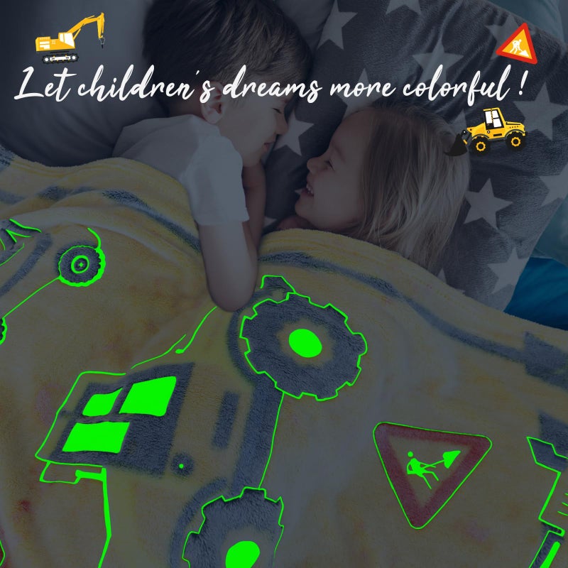 REXEO Tractor Blanket Glow in The Dark Truck Blanket for Kids Cute Soft Excavators Throw for Boys Fleece Construction Toddler Boy Birthday Gifts for Kids - Image 2