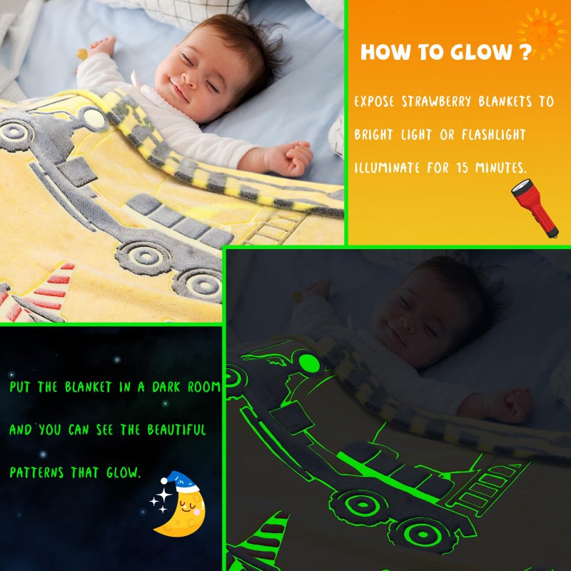 REXEO Tractor Blanket Glow in The Dark Truck Blanket for Kids Cute Soft Excavators Throw for Boys Fleece Construction Toddler Boy Birthday Gifts for Kids - Image 4